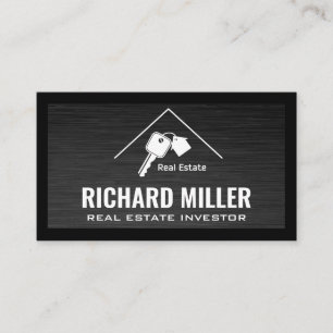 Real Estate Roof and Keys Black Border Business Card