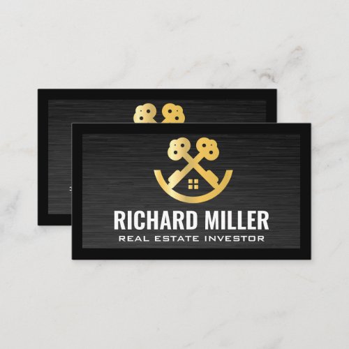 Real Estate Roof  Gold Keys and House Logo Business Card