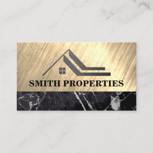 Real Estate Roof Gold Metallic Black Marble Business Card