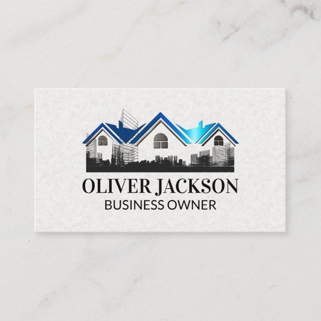 Real Estate Roof logo | Building Schematics Business Card (Front)