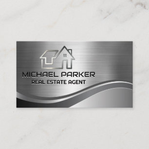 Real Estate Roof Logo Home Metallic Business Card