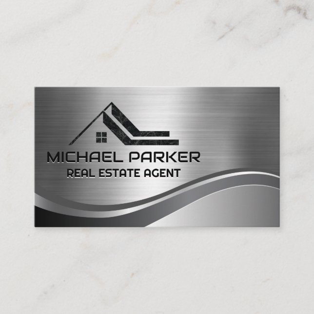Real Estate Roof Logo | Metallic Business Card (Front)