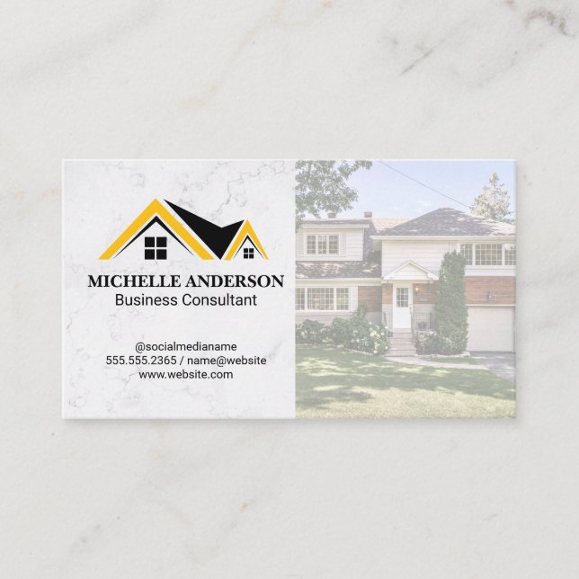 Real Estate Roof Logo | Neighborhood Home  Business Card (Front)