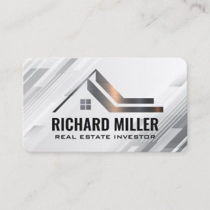 Real Estate Roof Metallic   General Contractor Business Card