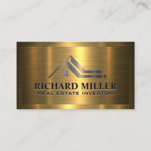 Real Estate Roof Metallic Gold on Gold Business Card