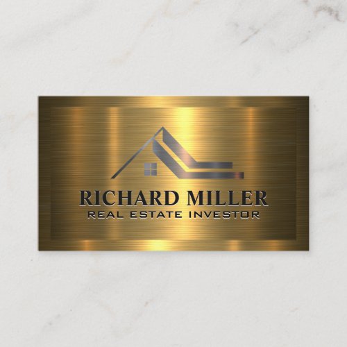 Real Estate Roof  Metallic Gold on Gold Business Card