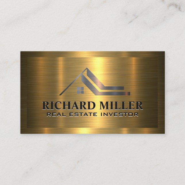 Real Estate Roof | Metallic Gold on Gold Business Card (Front)