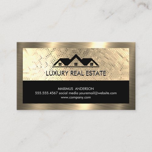 Real Estate Roof Top Gold Sequin and Border Business Card