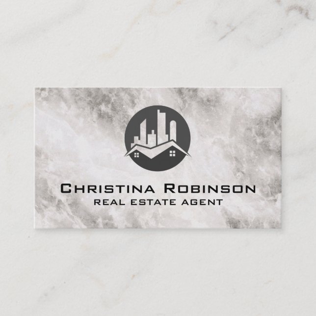 Real Estate Roof Top Logo | Marble Business Card (Front)