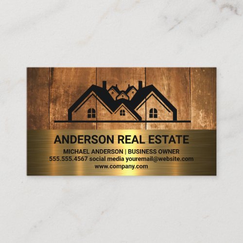 Real Estate Roof Top Logo  Wood Metal Business Card
