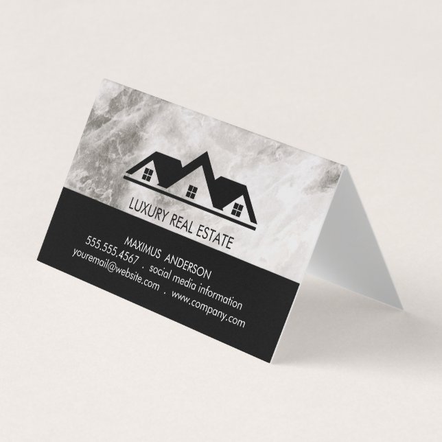 Real Estate Roof Top Marble Business Card (Front)