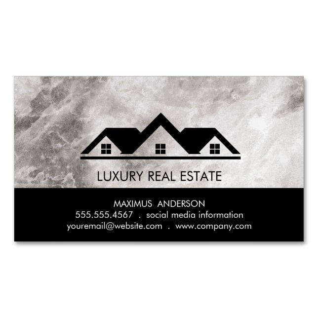 Real Estate Roof Top Marble Business Card Magnet (Front)