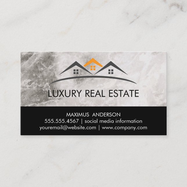 Real Estate Roof Top | Marble Trim | Lux Business Card (Front)