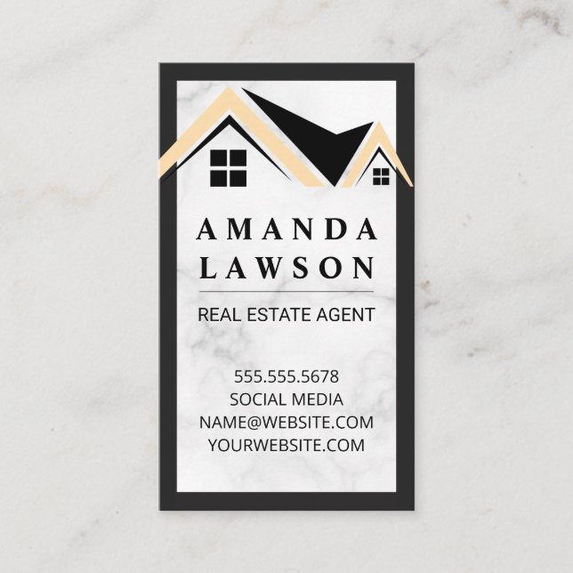 Real Estate Rooftop Icon | Marble Appointment Card (Front)