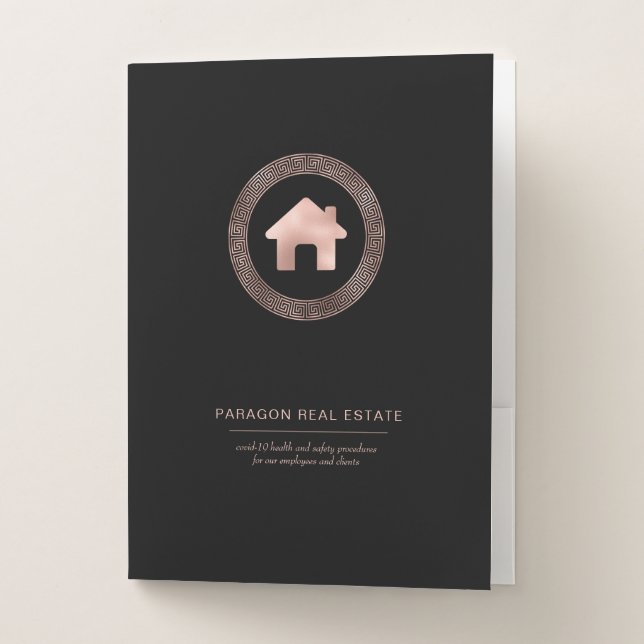 Real Estate Rose Gold House Black Covid-19 Safety Pocket Folder (Front)