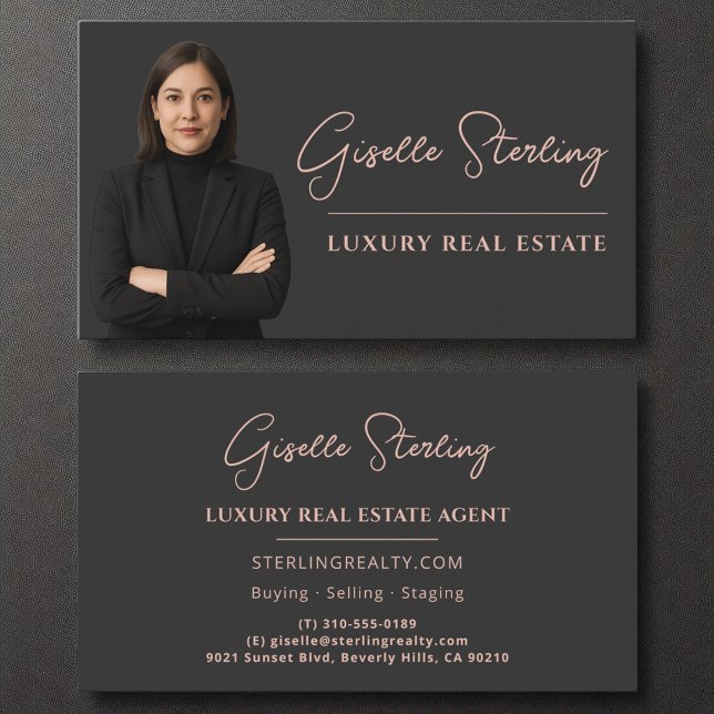 Real Estate Rose Gold Script Luxury Professional Business Card (Creator Uploaded)