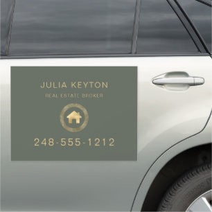 Real Estate Sage Green Gold House Logo Car Magnet