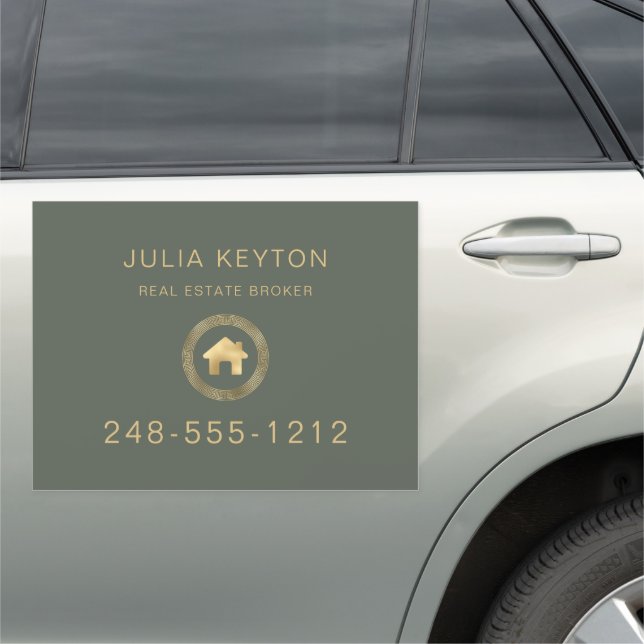 Real Estate Sage Green Gold House Logo Car Magnet (In Situ)