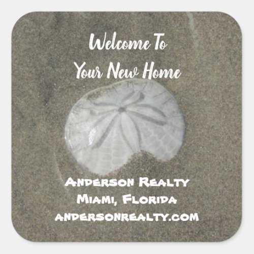 Real Estate Sand Dollar Coastal Home Sales Promo Square Sticker