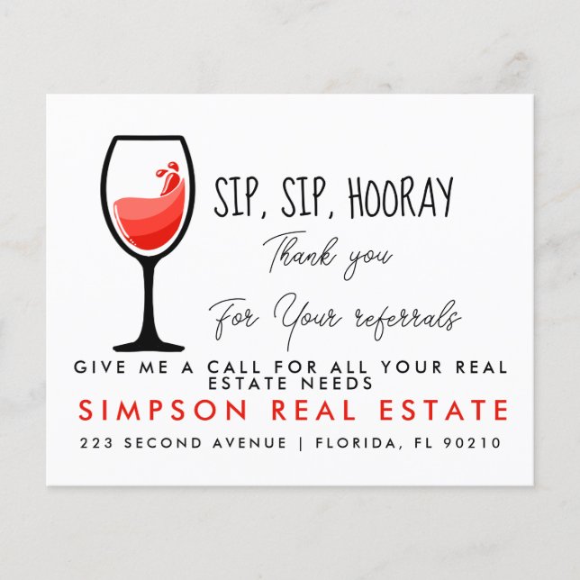 real estate sip sip hooray referrals Announcement Flyer (Front)