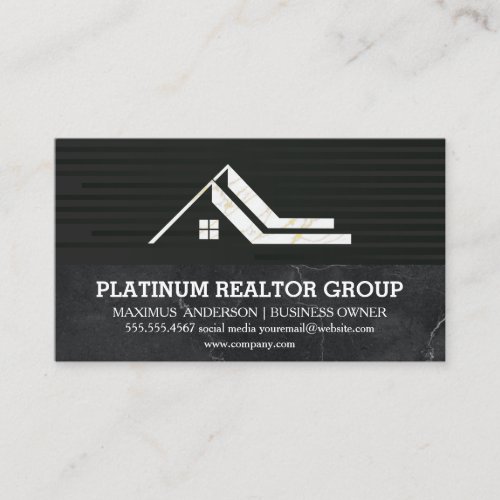 Real Estate  Sleek Black  Marble Business Card