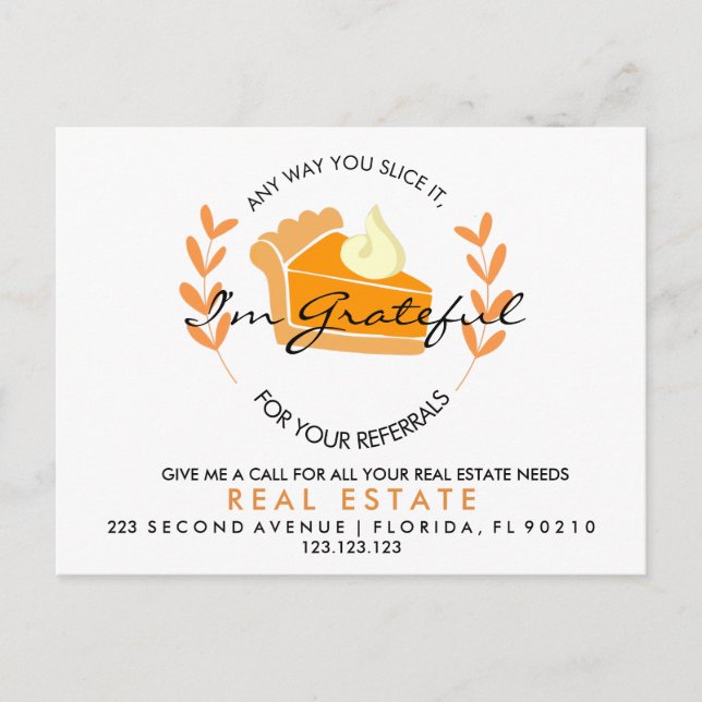 real estate slice pie referrals Announcement Postcard (Front)