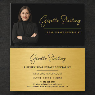 Real Estate Specialist Black Gold Metallic Business Card