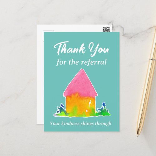 Real Estate Thank You For Referral Pink House Postcard