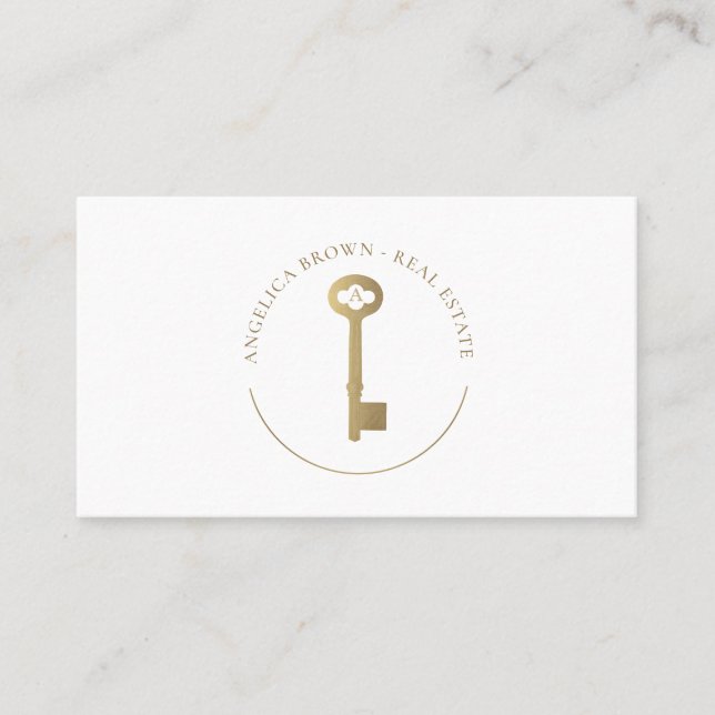 Real Estate - Vintage Gold Key Business Card (Front)