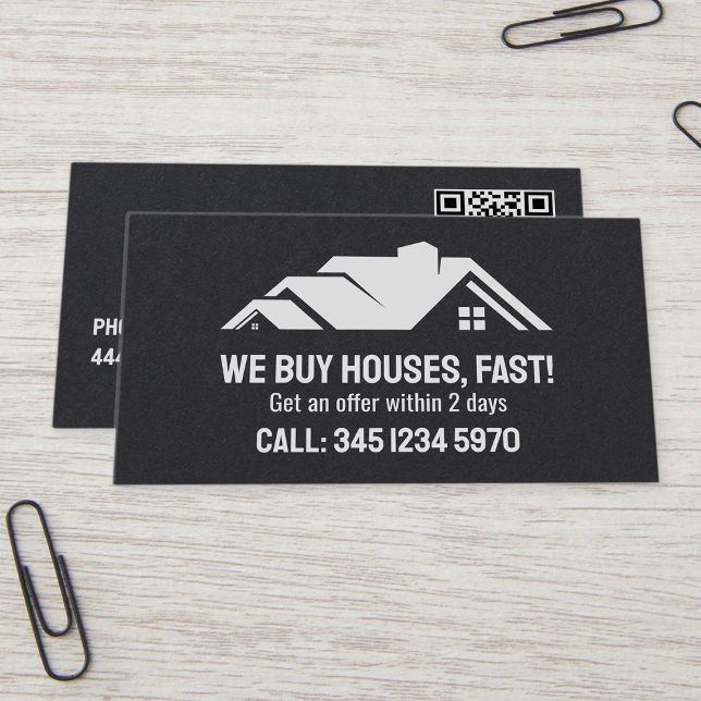 🏘️Real Estate We Buy Houses QR Premium Business Card (Real Estate Visiting Cards)