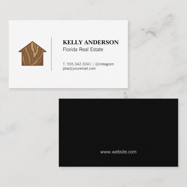Real Estate Wood Home Icon Business Card (Front/Back)