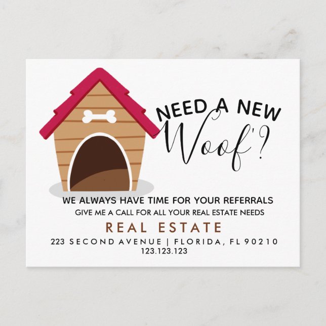 real estate woof referrals Announcement Postcard (Front)