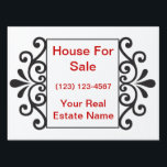 Real Estate Yard Signs<br><div class="desc">Real Estate yard signs with background you can customize and text that says "house for sale" and a phone number you can customize. Big lettering and strong coroplast sign material with white background makes a great street sign to help rent or sell your house, condominium, apartment for rent.</div>