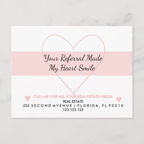 Real Estate  Your Referral Made My Heart Smile Announcement Postcard