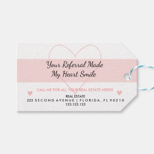Real Estate  Your Referral Made My Heart Smile Gift Tags