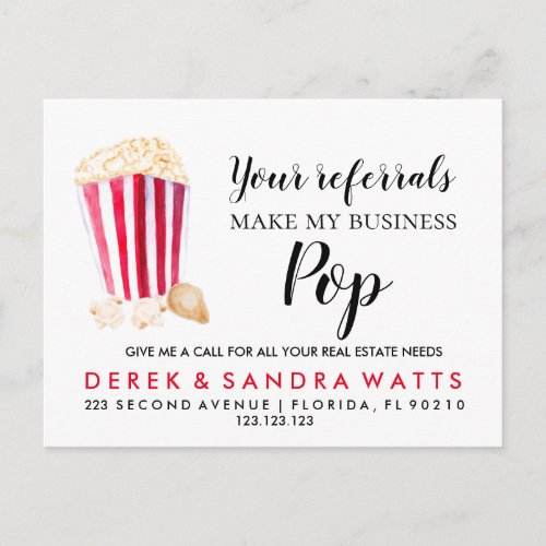 real estate Your Referrals Make My Business Pop Announcement Postcard