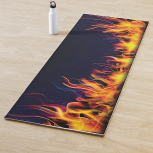Real Fire on Black Background Yoga Mat