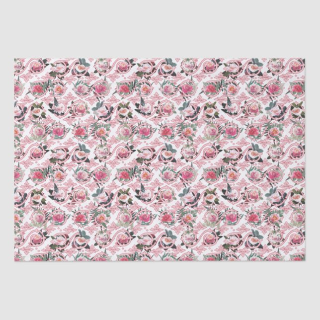 Real Floral Pink Filigree Tissue Paper (Front)