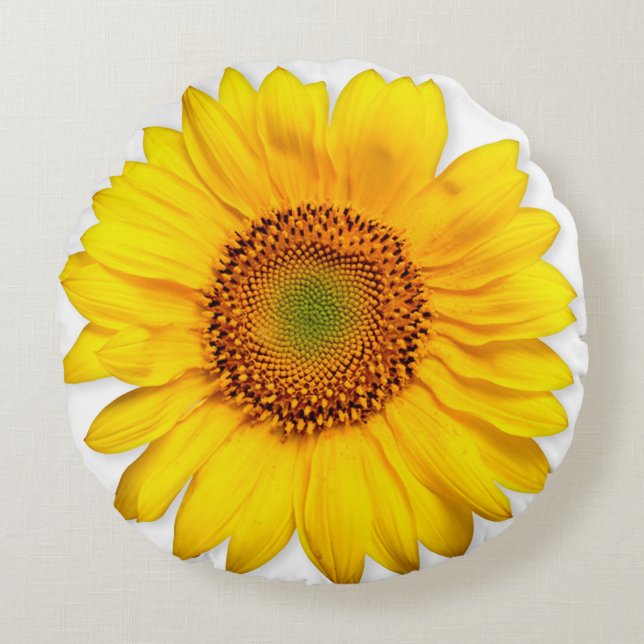 Real Flowers Yellow Sunflower and Orange Poppy Round Pillow (Front)