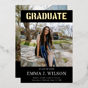 Real Foil 2 Photo Black Graduation Announcements 