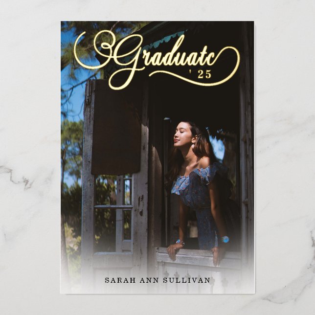 Real Foil 2 Sided Photo Graduation Invitation Foil Invitation (Front)