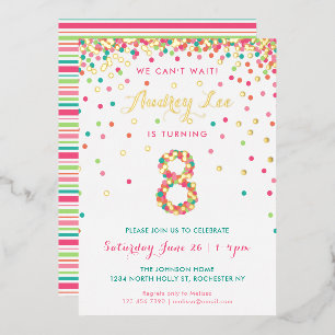 Real Foil 8th Birthday Invitations, Pink Confetti Foil Invitation