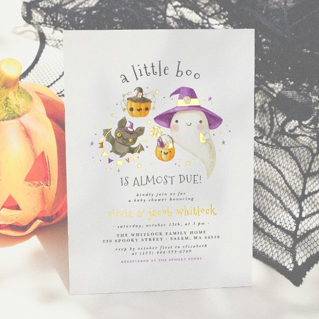 Real Foil A Little Boo Fall Halloween Baby Shower Foil Invitation (Creator Uploaded)