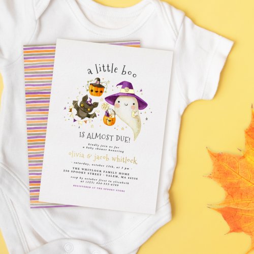 Real Foil A Little Boo Fall Halloween Baby Shower Foil Invitation
