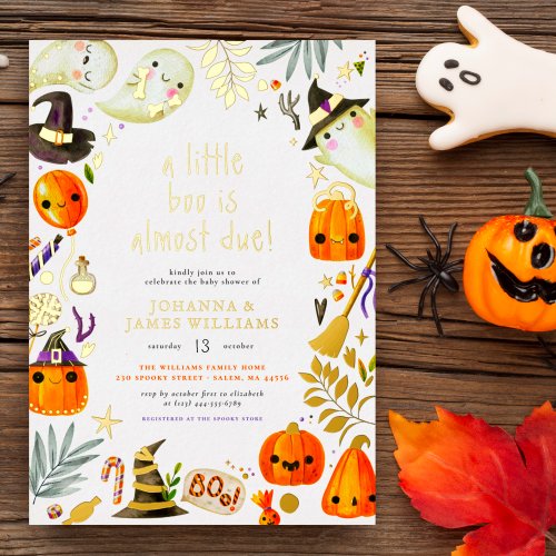 Real Foil A Little Boo Ghost Halloween Baby Shower Foil Invitation