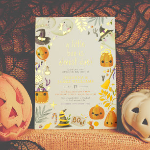 Real Foil A Little Boo Ghost Halloween Baby Shower Invitation