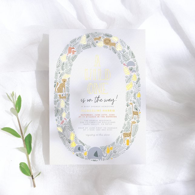 Real Foil | A Wild One Safari Animals Baby Shower Invitation (Creator Uploaded)