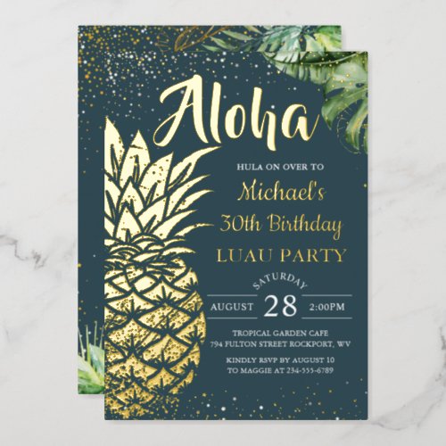 Real Foil Aloha Tropical Gold Pineapple Luau Foil Invitation