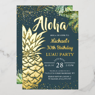 Real Foil Aloha Tropical Gold Pineapple Luau Invitation