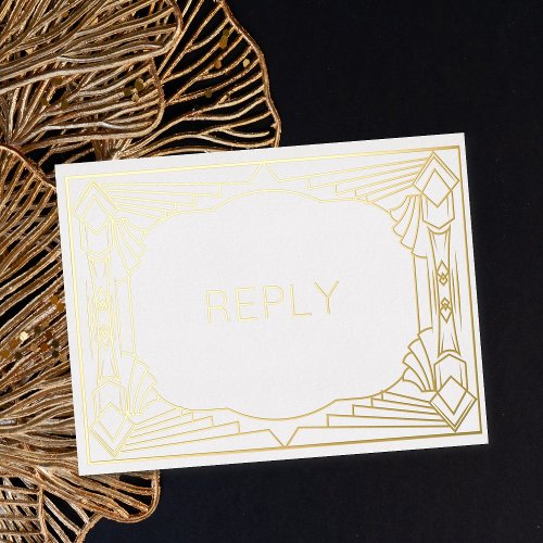 Real Foil Art Deco Geometric Gold Foil Meal RSVP  Foil Invitation Postcard